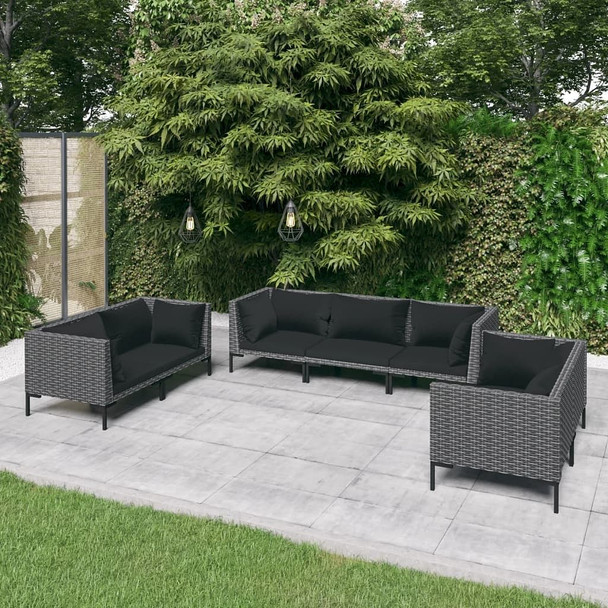 vidaXL 7 Piece Patio Lounge Set with Cushions Poly Rattan Dark Gray A949-3099832