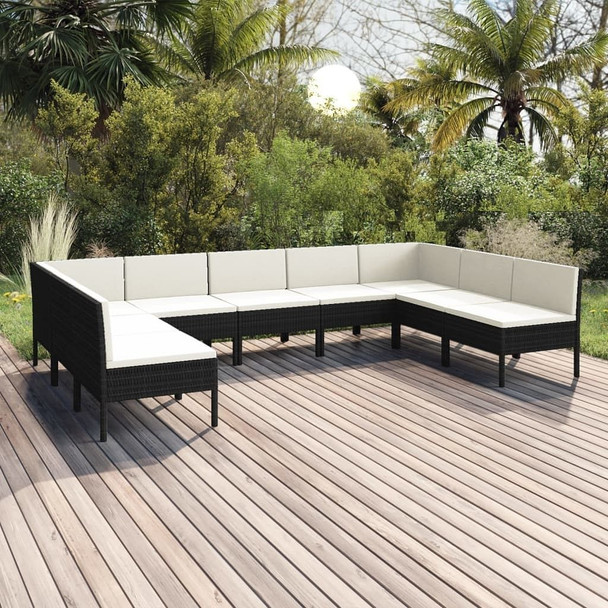 vidaXL 9 Piece Patio Lounge Set with Cushions Poly Rattan Black A949-3094596