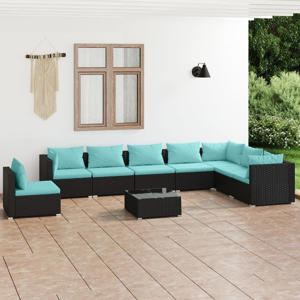 vidaXL 9 Piece Patio Lounge Set with Cushions Poly Rattan Black A949-3102377