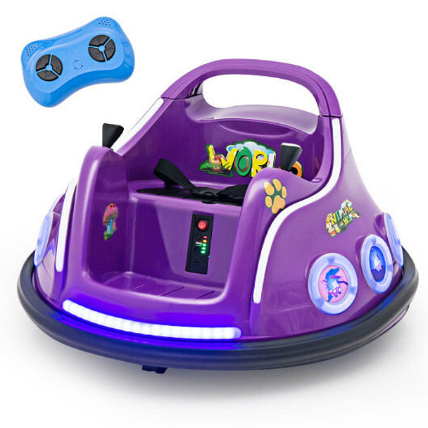 12V Electric Ride On Car with Remote Control and Flashing LED Lights-Purple - Color: Purple