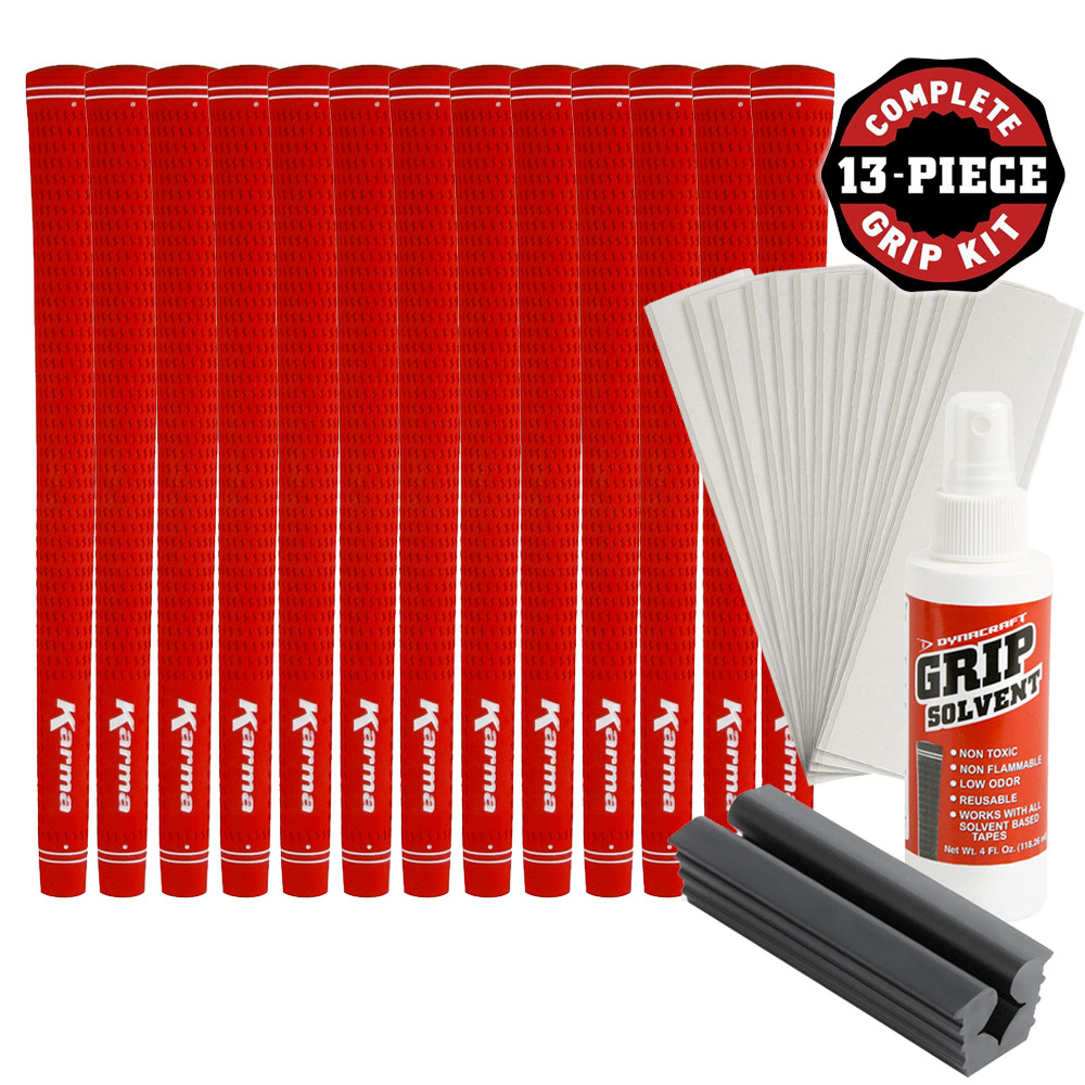 Karma Velour Red Golf Club Grip Kit (13 Grips, Solvent & Double