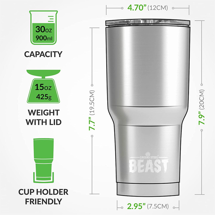 Beast 30oz Stainless Steel Tumbler - Includes 2 Straws and Straw Cleaner 