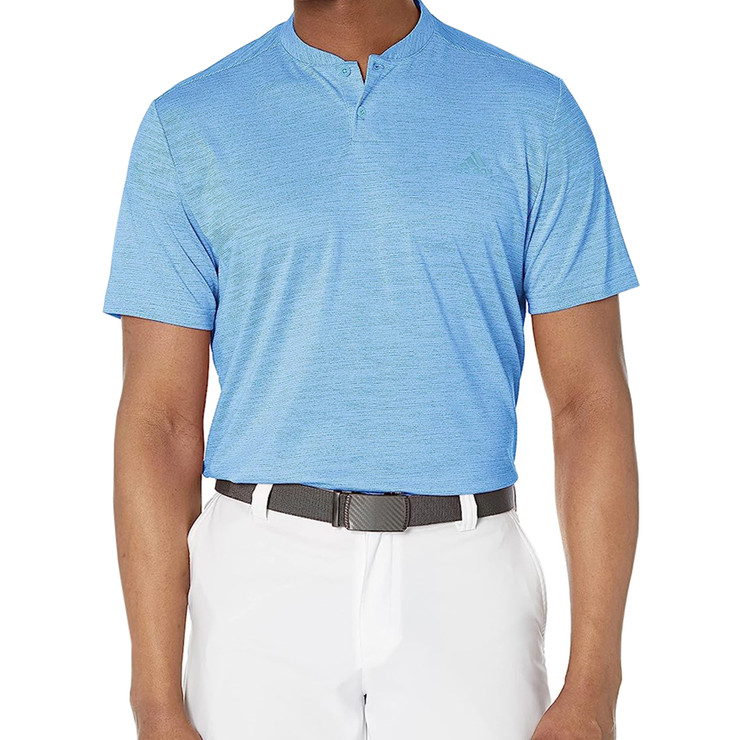 Adidas Textured Stripe Henley Collar Polo Golf Shirt - GolfEtail.com