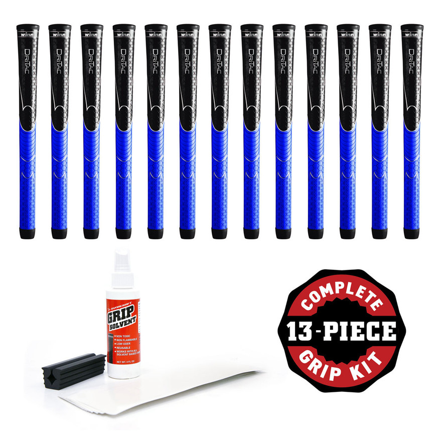 Winn Dri-Tac Black/Blue Golf Club Grip Kit(13 Grips, Solvent & Double-Sided Tape)