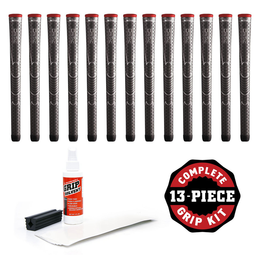 Winn Dri-Tac Dark Gray Golf Club Grip Kit(13 Grips, Solvent & Double-Sided Tape)