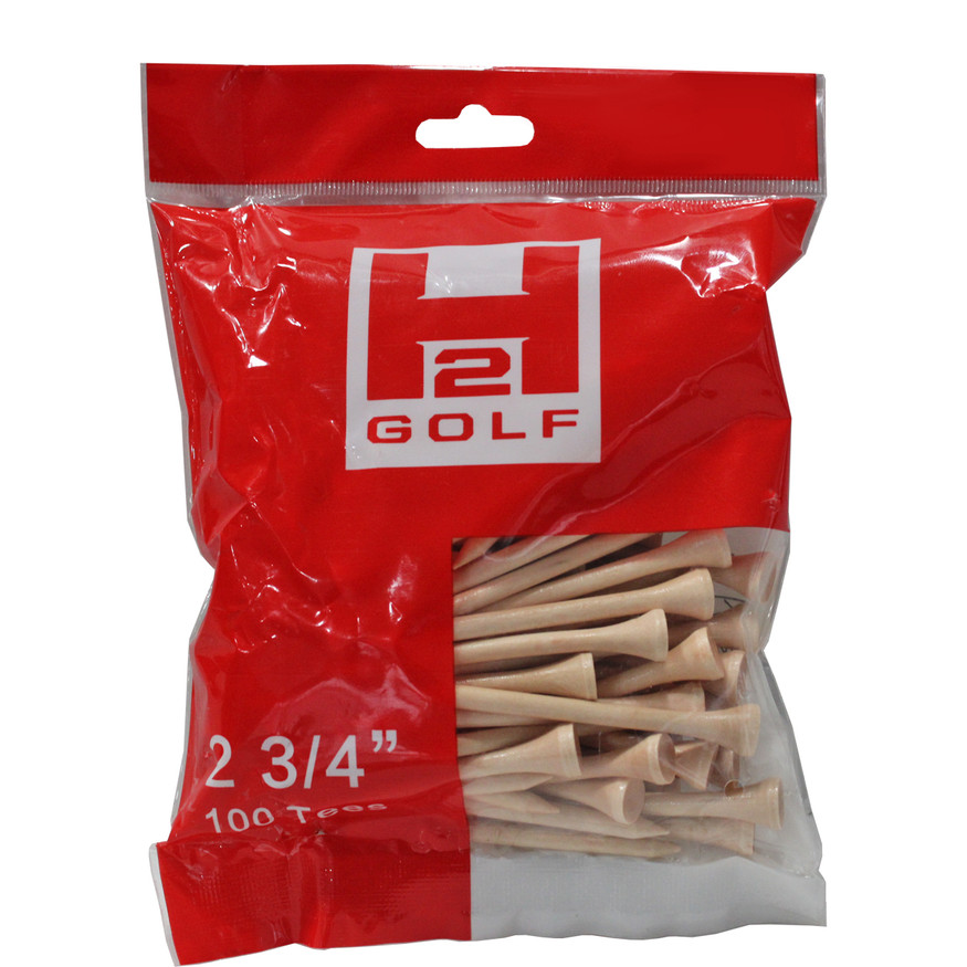 H2 2 3/4" Performance Wooden Golf Tees (100 count) - Natural Wood