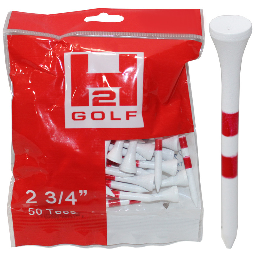 H2 Performance 2 3/4" Wooden Golf Tees (50 count) - White/Red Stripe