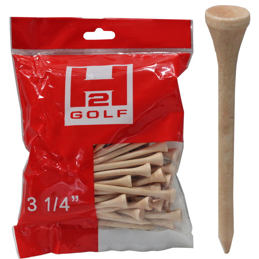 H2 3 1/4" Performance Wooden Golf Tees (250 count) - Natural Wood