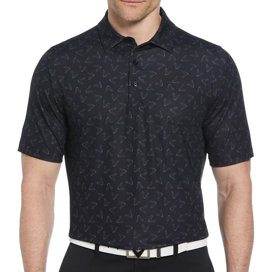Callaway Men's All-Over Chevron Printed Short Sleeve Golf Polo –Moisture Wicking, Stretch Fabric