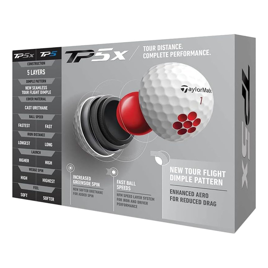 TaylorMade 2021 TP5x Golf Balls (12 Balls - New - In Retail Package) - Tour Performance, 5-Layer