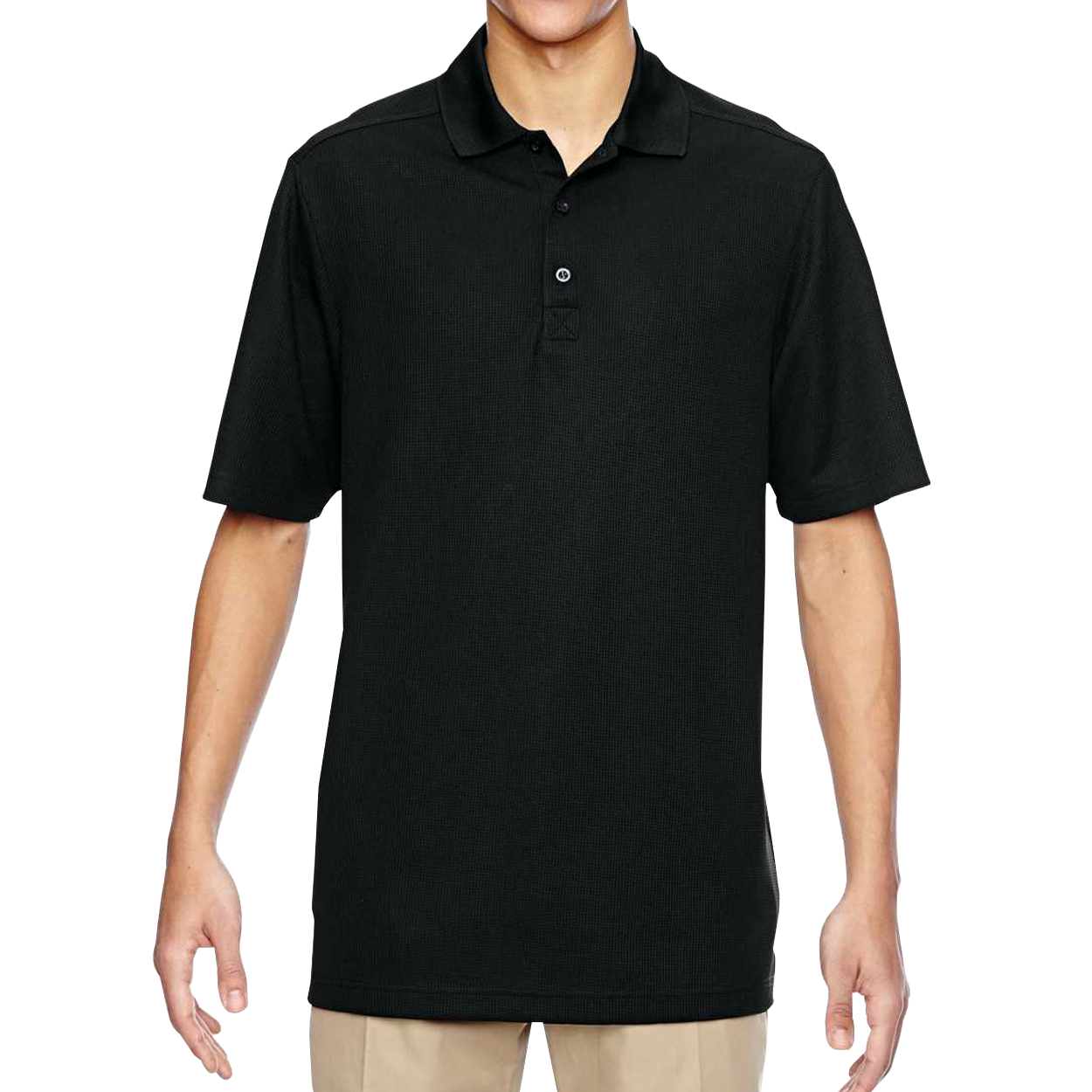 【DISCERNMENT】Loading waffle polo T-shirt nepolo-85121-blk-front-9-