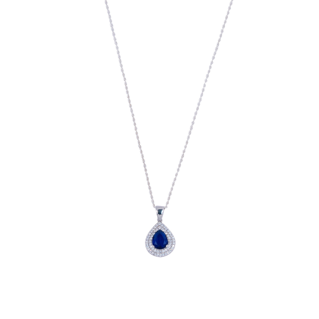 Elegant Diamond Necklace with Sapphire in White Gold | KLENOTA