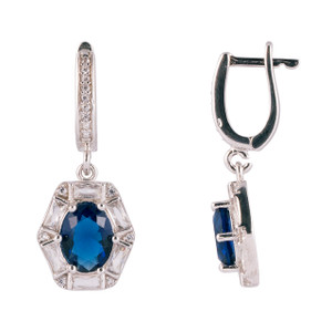 925 Sterling Silver with White Gold Overlay / Sapphire / Zircon