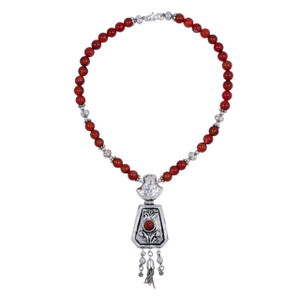 925 Sterling Silver / Hammered Work / Agate / Syrian Design