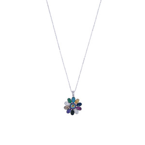 925 Sterling Silver with White Gold Overlay / Turquoise / Citrine / Amethyst / Multicoloured Zircon