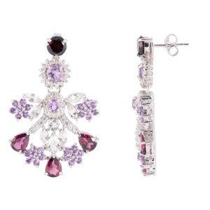 925 Sterling Silver with White Gold Overlay / Faceted Garnet / Amethyst