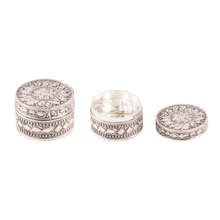 925 Sterling Silver / Engraved Flowers Round Pill Box