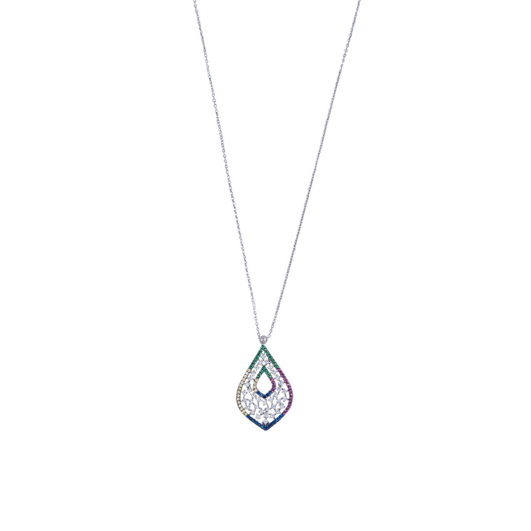 925 Sterling Silver with White Gold Overlay / Multi-Coloured Zircon