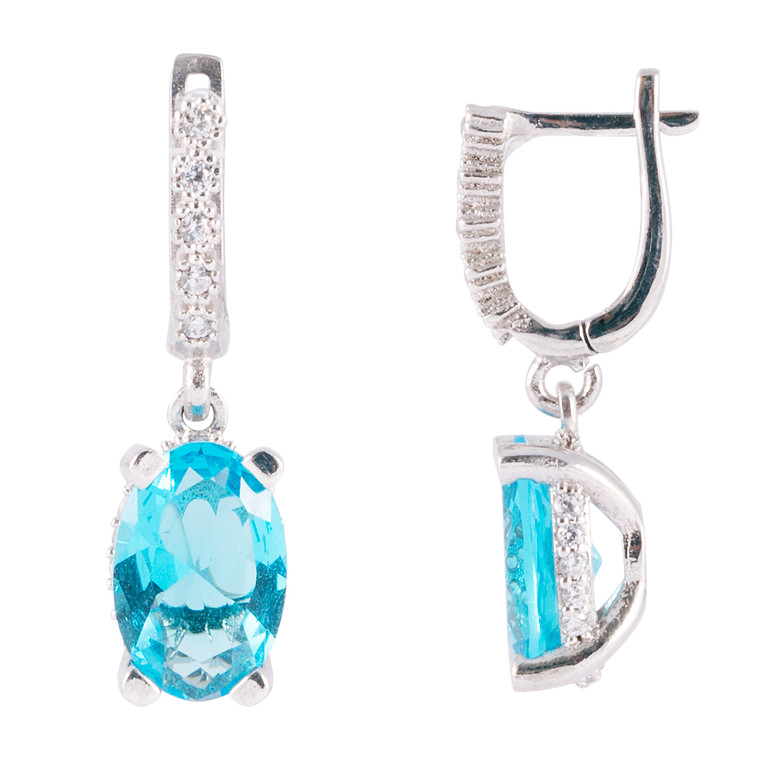 925 Sterling Silver with White Gold Overlay / Faceted Blue Topaz / Zircon