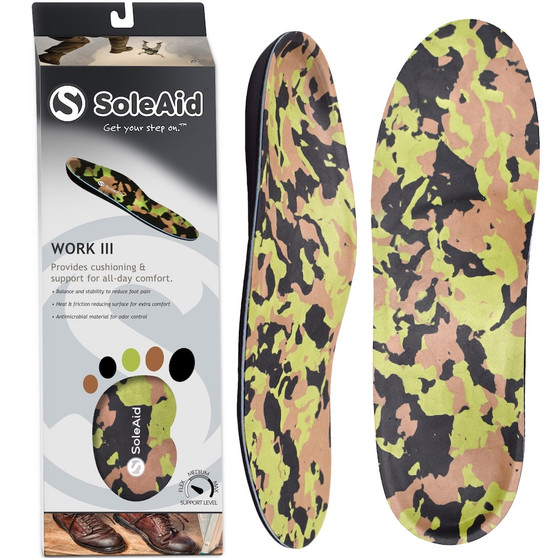 SoleAid Work III Performance Insoles - Anti-Fatigue Medium Flex Arch Support Comfort Orthotic Shoe/Boot Insert - Triple Layered Shock-Absorbing Foam Cushioned Insole