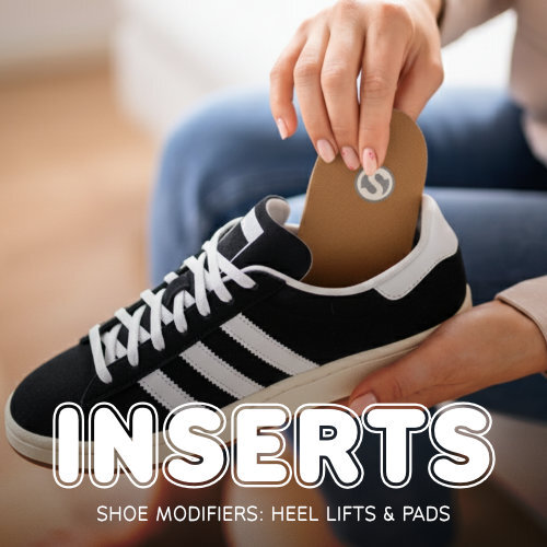 SoleAid inserts, adjust a hell, adjustable heel lift, heel lift shoe modifier, shoe insert, metatarsal pads, scaphoid pads, three-quarter length arch supports, shoe modifiers, foot care, height adjustable heel pad