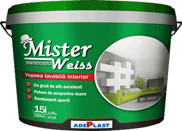 Vopsea lavabilă albă pentru interior Mister Weiss