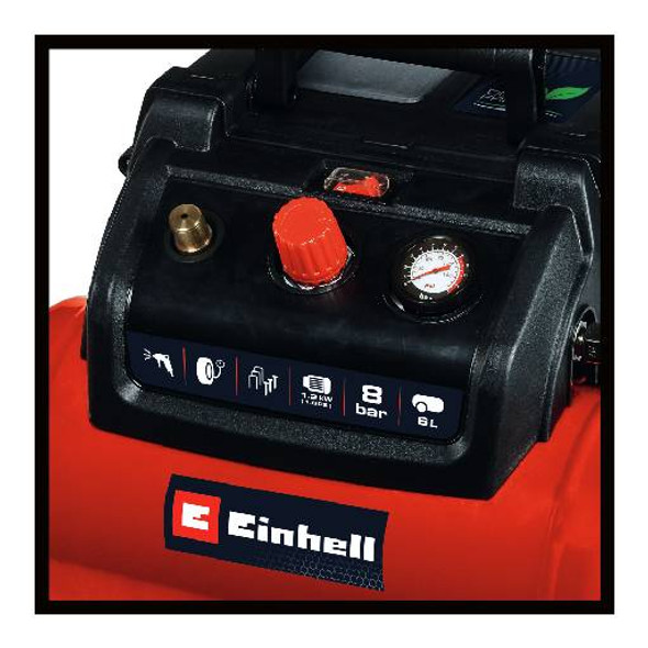 Compresor Einhell TC-AC 190/6/8 OF Set, 1200 W, 6 l, 8 bar, furtun 5 m și 10 accesorii incluse