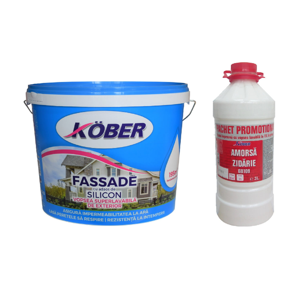 Vopsea lavabilă Fassade V8910 P, 15 l + Amorsă Kober, 3 l