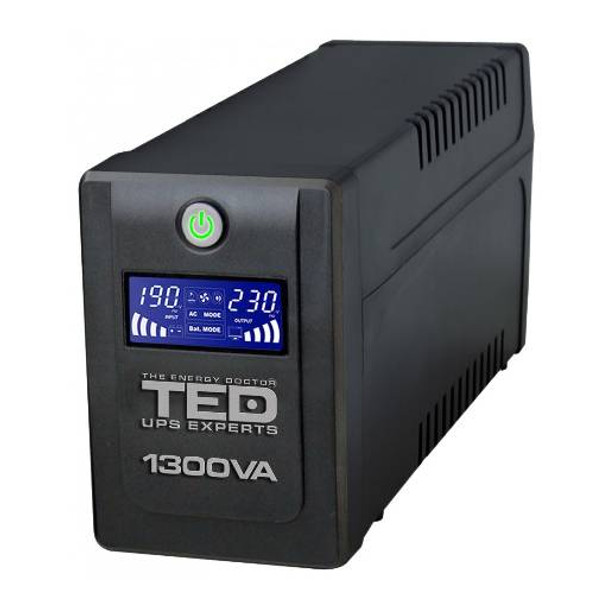 Sursă UPS 1300VA / 750W LCD Line Interactive cu stabilizator, 4 ieșiri schuko, TED UPS Expert