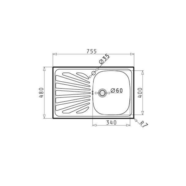 Chiuvetă inox, Creta, orientare cuvă dreapta, 755 x 480 mm