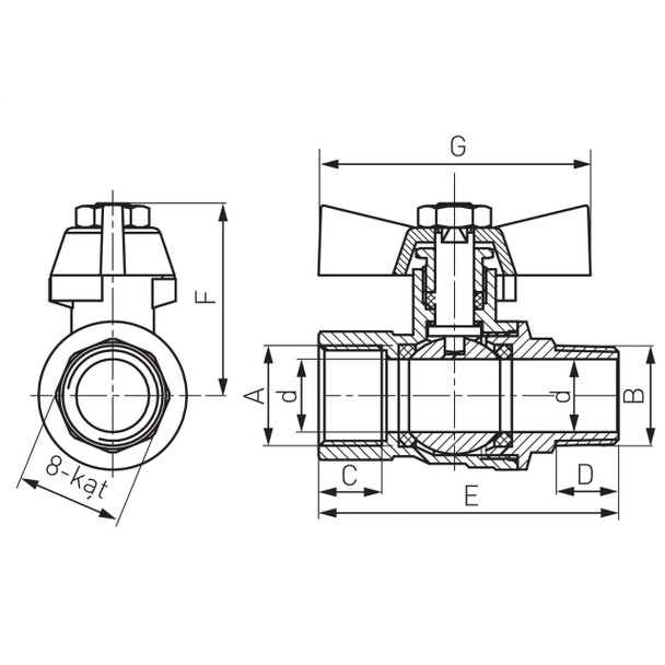 Robinet de trecere, cu bilă, PN40, interior-exterior, Herkules