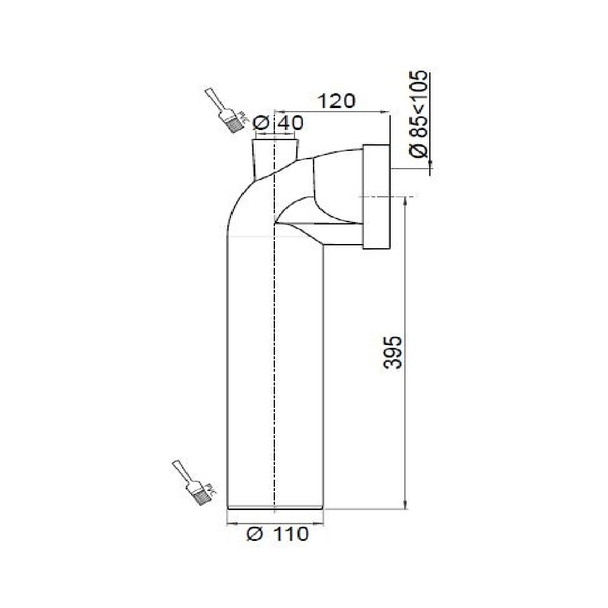 Cot WC, rigid, cu conectare suplimentară și manșon, D 110 mm