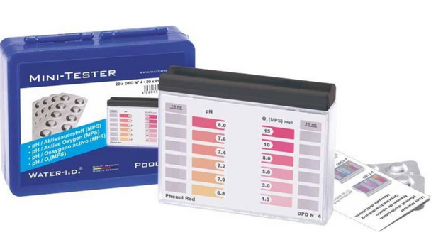Mini tester apă piscină pH și oxigen activ, 10 ml, 40 tablete (20/20)