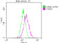 Overlay histogram showing Hela cells stained with CAC12637 (red line) at 1:50. The cells were fixed with 70% Ethylalcohol (18h) and then incubated in 10% normal goat serum to block non-specific protein-protein interactions followedby the antibody (1ug/1*106 cells) for 1 h at 4?.The secondary antibody used was FITC-conjugated goat anti-rabbit IgG (H+L) at 1/200 dilution for 30min at 4?. Control antibody (green line) was Rabbit IgG (1ug/1*106 cells) used under the same conditions. Acquisition of >10,000 events was performed.