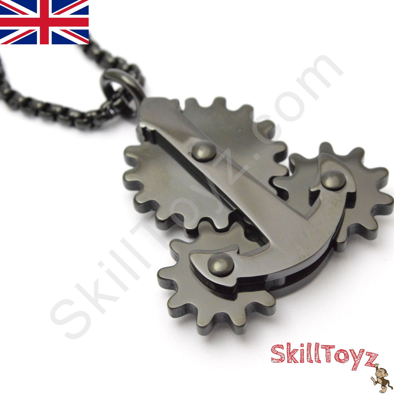 Fidget Necklace with Moving Gears Black 