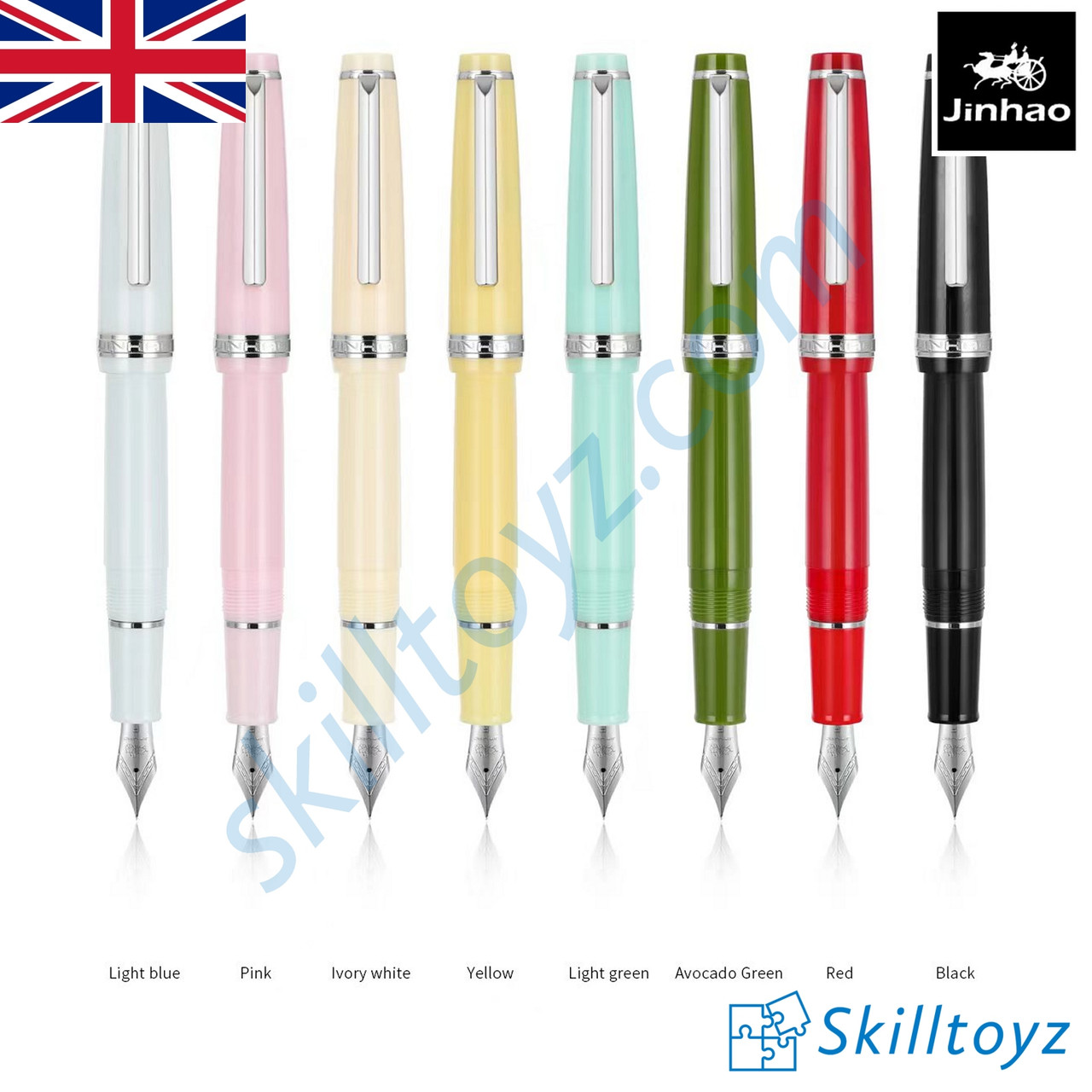 Jinhao 82 Füllfederhalter – F-Feder (0,5 Mm), Transparenter Königsblauer Acryl-Körper, Mit Silbernem Clip & Konverter