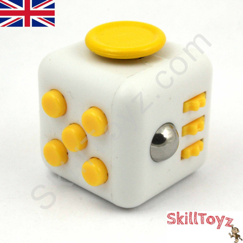 Fidget Cube - Six sides – six functions – endless fidgeting! Colour: White and Yellow