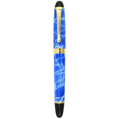 Jinhao FP-x450 Fountain Pen sky blue and white marble pattern with a medium nib and gold plated fixtures. Supplied with a free pack of 5 Jinhao ink cartridges!