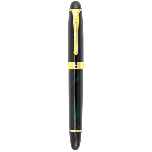 Jinhao FP-x450 Fountain Pen dark green and black pattern with a medium nib and gold plated fixtures. Supplied with a free pack of 5 Jinhao ink cartridges!