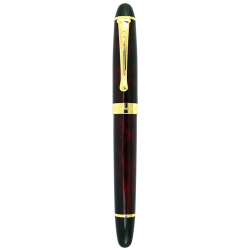 Jinhao FP-x450 Fountain Pen dark red and black marble pattern with a medium nib and gold plated fixtures. Supplied with a free pack of 5 Jinhao ink cartridges!