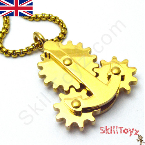 Fidget Necklace with Moving Gears Gold