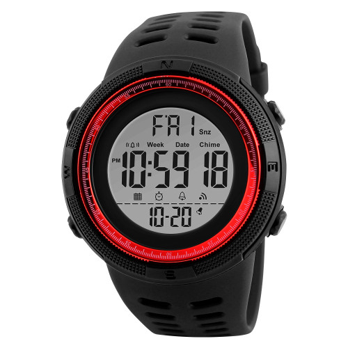 SKMEI 1251 Digital Multifunction Sports Watch Black/Red with White Dial