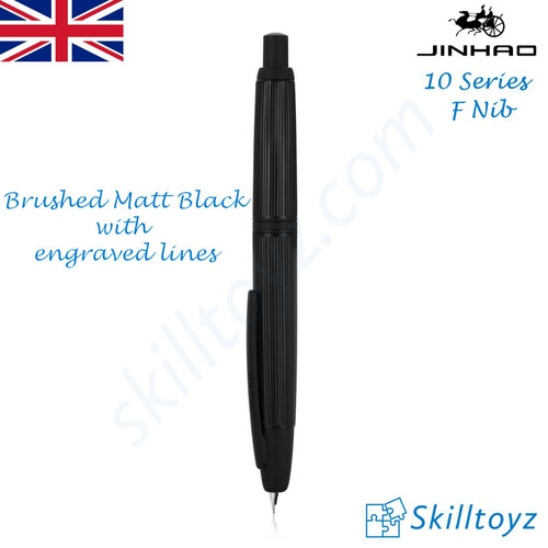 Jinhao 10 Series Retractable Fountain Pen F Nib Matt Black with Engraved Lines