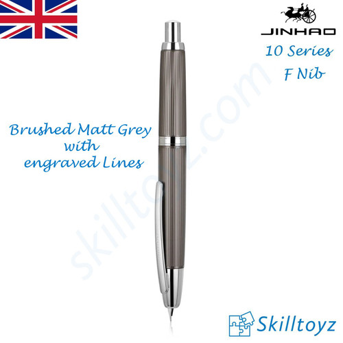 Jinhao 10 Series Retractable Fountain Pen F Nib Matt Grey with Engraved Lines