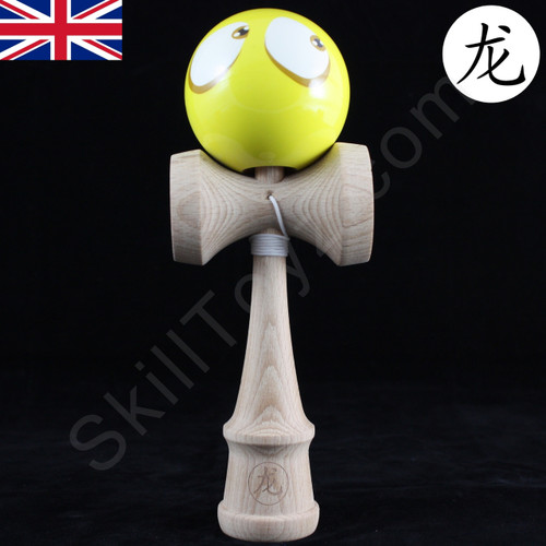 Dragon Wooden Kendama toy featuring a Face - Yellow