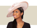 Classic blush pink headpiece for Oaks, weddings, and garden parties
