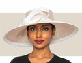 Beige and ivory wide-brim hat with bow detail by Whiteley Fischer