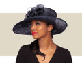 Formal navy wide brim hat with floral accents