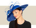 Peter Bettley cobalt blue Derby hat with large 21.5 inch brim and sculptural trim