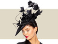 Elegant black fascinator hat with sculptural quill detail